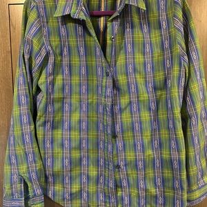 Vibrant Green and Blue Plaid Men's Shirt